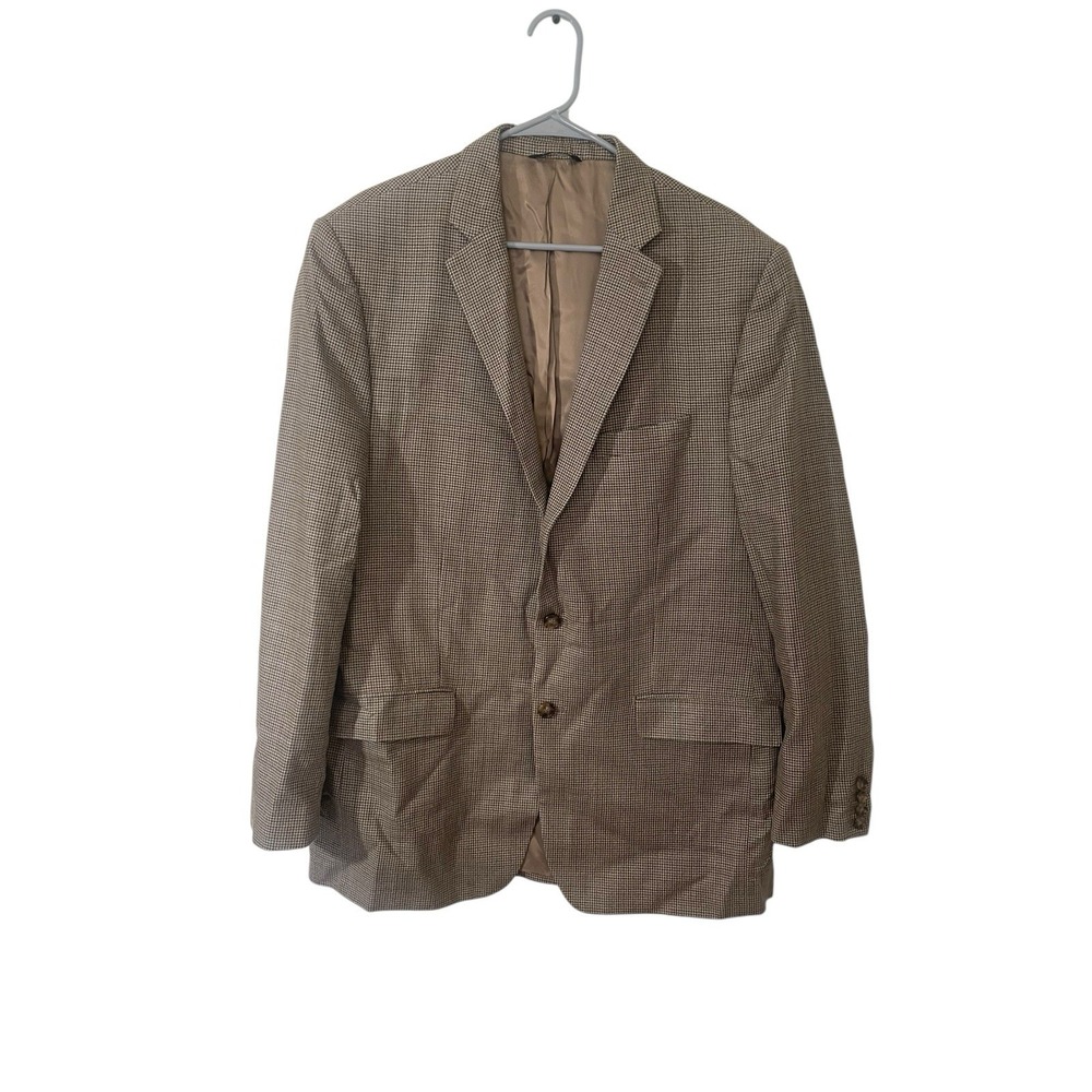 Vintage Ralph Lauren Brown Wool Silk Blazer Mens 46L Houndstooth Sport Coat‎